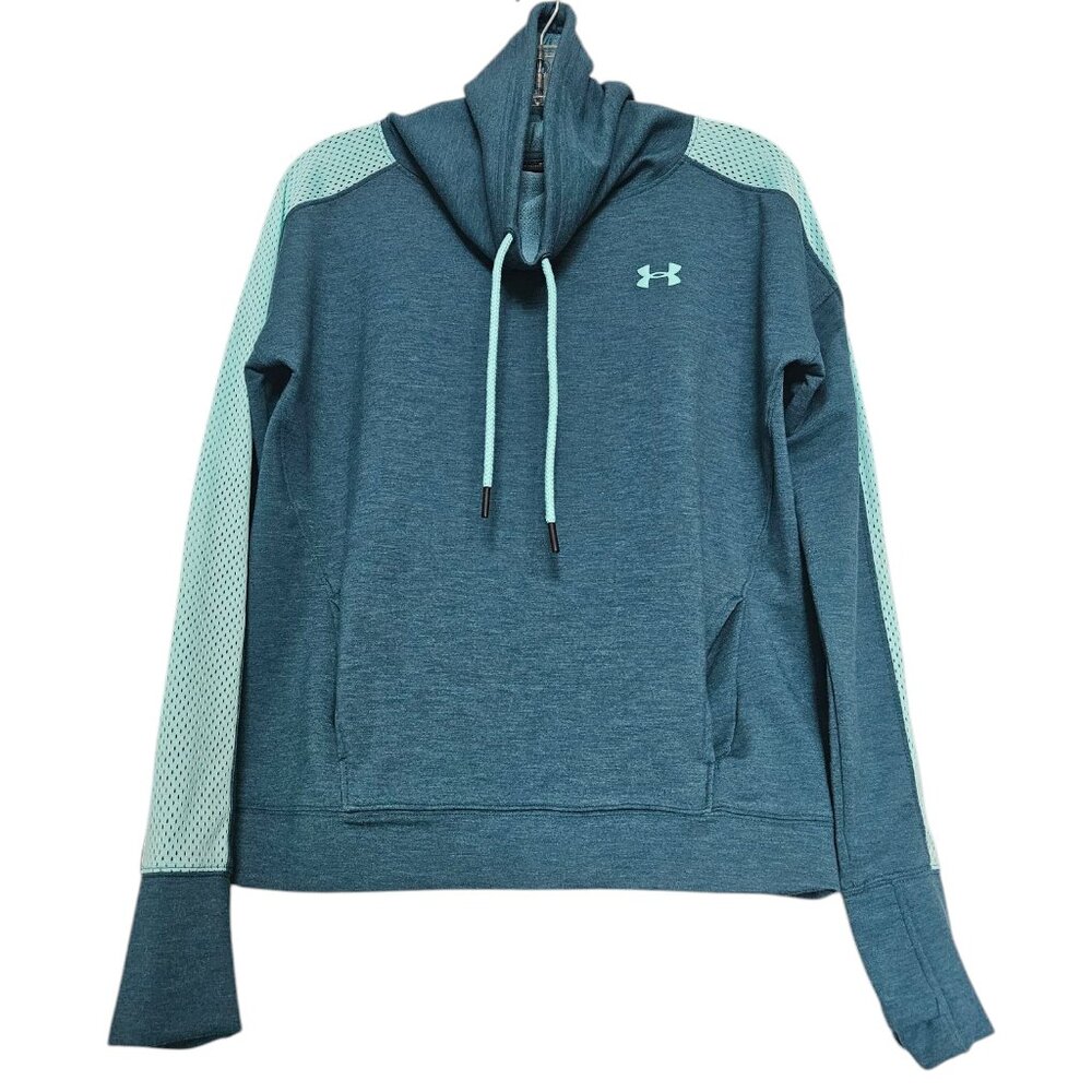 Under Armour Pullover Sweatshirt Womens S Teal Cowl Neck Pockets Sporty Run Gym
